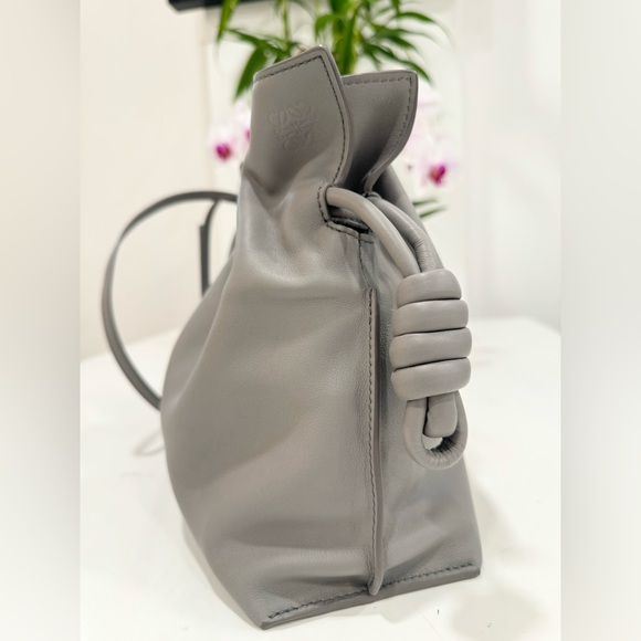 LOEWE Medium Flamenco Clutch Gray Leather Shoulder Bag - Picture 7 of 14